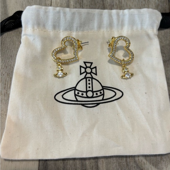 Vivienne Westwood Jewelry - Viviennne Westwood Gold Heart Earrings with Crystal Accents!